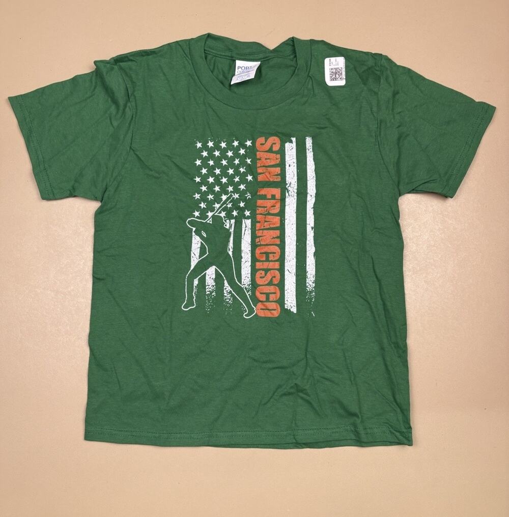 San Francisco Baseball USA Flag Kids T Shirt Youth Small 7-8 Green NWT